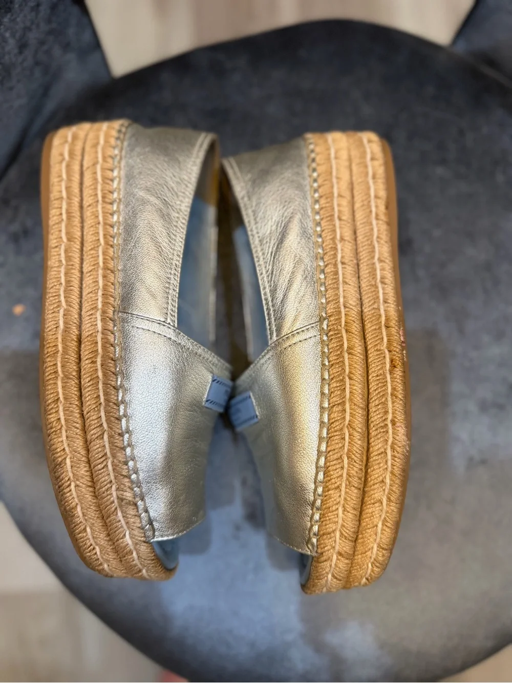 Prada Metallic Silver Leather Open-Toe Espadrille Flats 39.5.